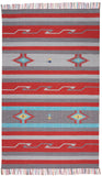 4' X 6' Gray and Red Southwestern Handmade Area Rug With Fringe