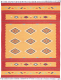 8' X 10' Yellow and Red Southwestern Handmade Area Rug With Fringe