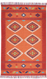 7' X 10' Orange and Red Southwestern Handmade Area Rug With Fringe
