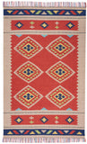 5' X 7' Beige and Red Southwestern Handmade Area Rug With Fringe