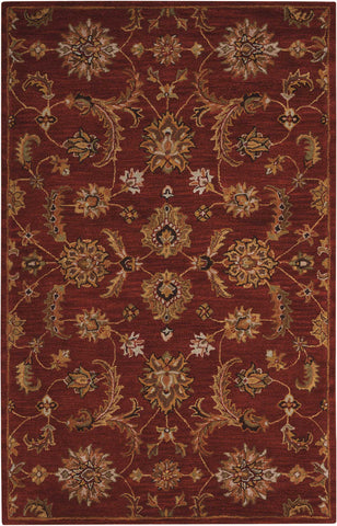 4' X 6' Brick Red and Orange Wool Floral Area Rug
