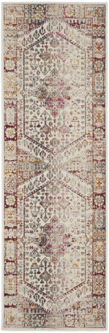 8' Ivory Red And Orange Floral Distressed Runner Rug