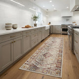 8' Ivory Red And Orange Floral Distressed Runner Rug
