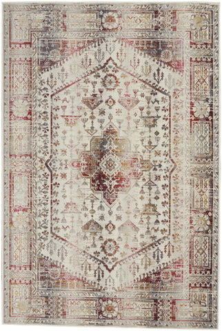 5' X 8' Ivory Red And Orange Floral Distressed Area Rug
