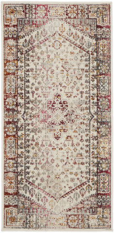 2' X 4' Ivory Red And Orange Floral Distressed Area Rug
