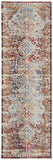 8' Ivory Red And Orange Geometric Distressed Runner Rug