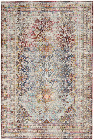 5' X 8' Ivory Red And Orange Geometric Distressed Area Rug