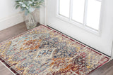 2' X 4' Ivory Red And Orange Geometric Distressed Area Rug