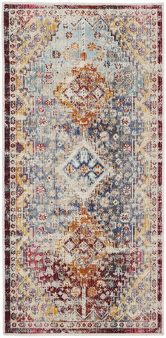 2' X 4' Ivory Red And Orange Geometric Distressed Area Rug