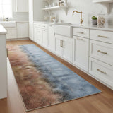 8' Blue And Brown Seashell and Coral Non Skid Runner Rug