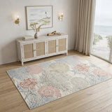 4' X 6' Blue Blush And Gray Seashell and Coral Area Rug