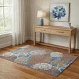 4' X 6' Blue And Brown Seashell and Coral Non Skid Area Rug