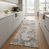 8' Ivory and Gray Abstract Non Skid Runner Rug