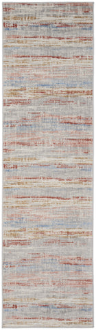 8' Ivory Red and Blue Abstract Non Skid Runner Rug