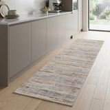 8' Ivory Red and Blue Abstract Non Skid Runner Rug