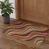 2' X 3' Ivory Tan And Red Striped Non Skid Area Rug