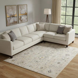 8' X 10' Cream Black And Yellow Floral Distressed Area Rug