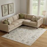 8' X 10' Gray Ivory And Yellow Floral Distressed Area Rug