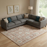 8' X 10' Red Floral Distressed Area Rug