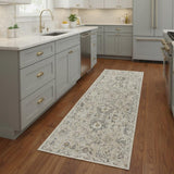8' Cream Black And Yellow Floral Distressed Runner Rug
