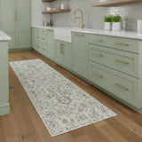 8' Gray Ivory And Yellow Floral Distressed Runner Rug