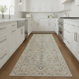 8' Light Gray Black And Yellow Floral Distressed Runner Rug