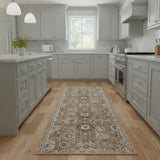 8' Rust Green And Black Floral Distressed Runner Rug