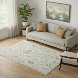 5' X 7' Gray Ivory And Yellow Floral Distressed Area Rug