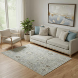 5' X 7' Black Mint Green And Ivory Floral Distressed Area Rug