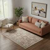 5' X 7' Rust Green And Black Floral Distressed Area Rug