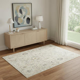 4' X 6' Cream Black And Yellow Floral Distressed Area Rug