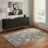 4' X 6' Gray Ivory And Black Floral Distressed Area Rug