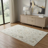 4' X 6' Gray Ivory And Yellow Floral Distressed Area Rug