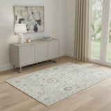 4' X 6' Black Mint Green And Ivory Floral Distressed Area Rug