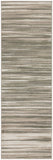 7' Ivory Green and Gray Striped Runner Rug