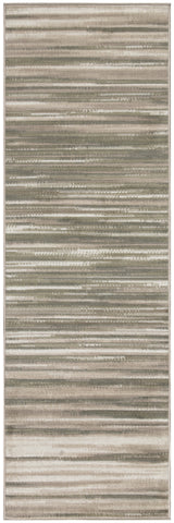 7' Ivory Green and Gray Striped Runner Rug