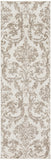 7' Beige and Ivory Damask Distressed Runner Rug
