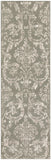 7' Olive Green and Ivory Damask Distressed Runner Rug
