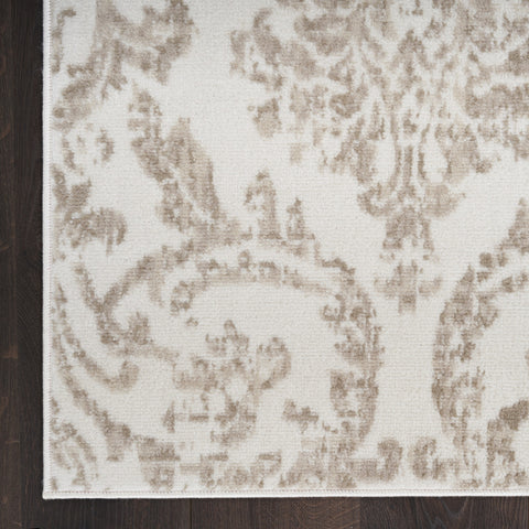 2' X 4' Beige and Ivory Damask Distressed Area Rug