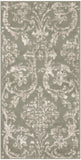 2' X 4' Olive Green and Ivory Damask Distressed Area Rug