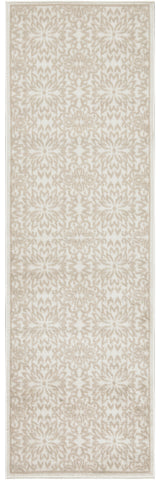 7' Beige and Ivory Floral Runner Rug