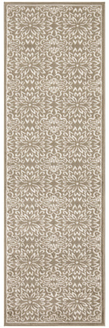 7' Taupe and Ivory Floral Runner Rug