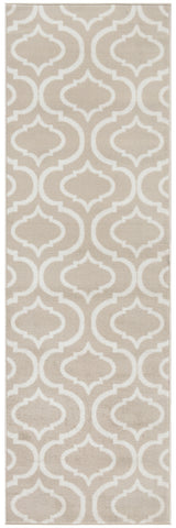 7' Beige and Ivory Trellis Runner Rug