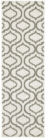 7' Ivory and Green Trellis Runner Rug