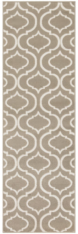7' Taupe and Ivory Trellis Runner Rug