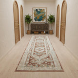 10' Rust And Ivory Oriental Non Skid Runner Rug