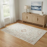 4' X 6' Beige Teal Blue And Orange Oriental Non Skid Area Rug