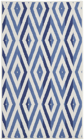 3' X 5' Ivory and Blue Geometric Area Rug