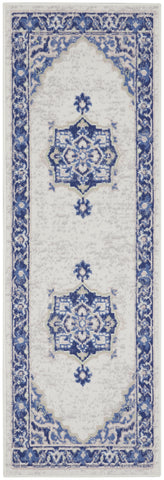 6' Ivory and Blue Floral Runner Rug
