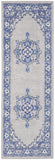 6' Gray and Blue Floral Runner Rug